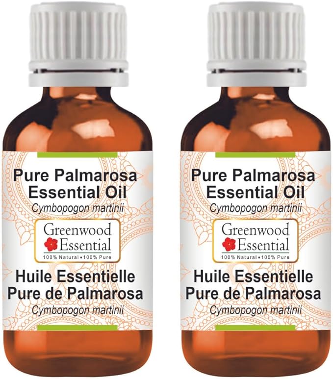 Greenwood Essential Pure Palmarosa Essential Oil (Cymbopogon martinii) Steam Distilled (Pack of Two) 100ml X 2 (6.76 oz)