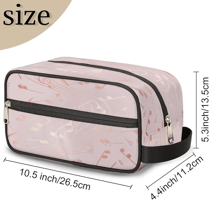 Modern Rose Gold Music Note Travel Toiletry Bag for Women Men Lightweight Cosmetic Makeup Bag Organizer Waterproof Shaving Bag Dopp Kit with Large Capacity for Toiletries and Shaving Accessories