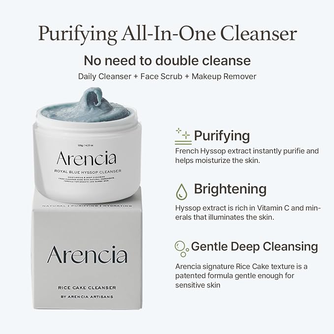 ARENCIA Hyssop Brightening & Deep-Cleansing Face Scrub & Exfoliator - All Skin Types, For Sebaceous Filaments & Blackheads (1.76oz)