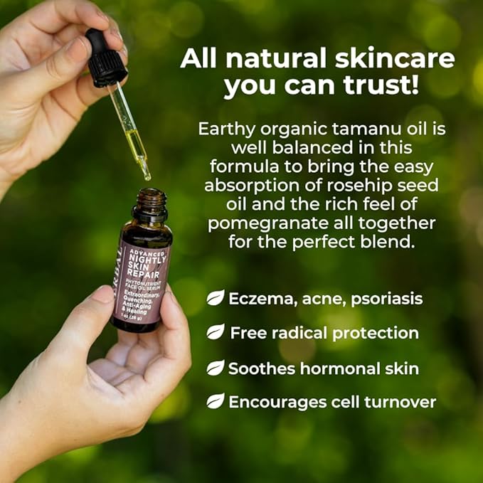 Ora's Amazing Herbal Advanced Nightly Repair, Tamanu Oil Blend with Pomegranate, Rosehip, Carrot Seed Essential Oil, Vegan Face Serum, Retinol Free Anti-aging Face Oil, Plastic Free, 1 oz