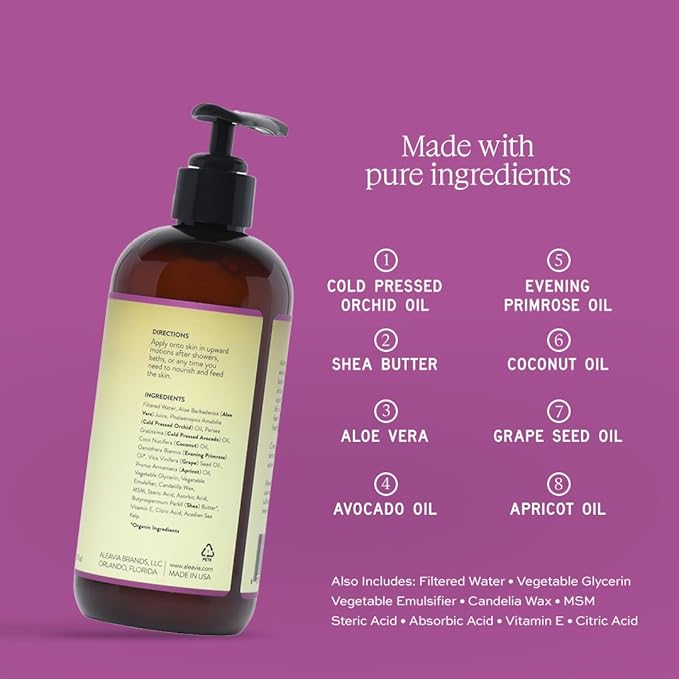 Aleavia Orchid Prebiotic Body Lotion – Lightly Scented, All-Natural Moisturizing Body Lotion with Organic Essential Oils for Soft, Smooth Skin – 12 Oz