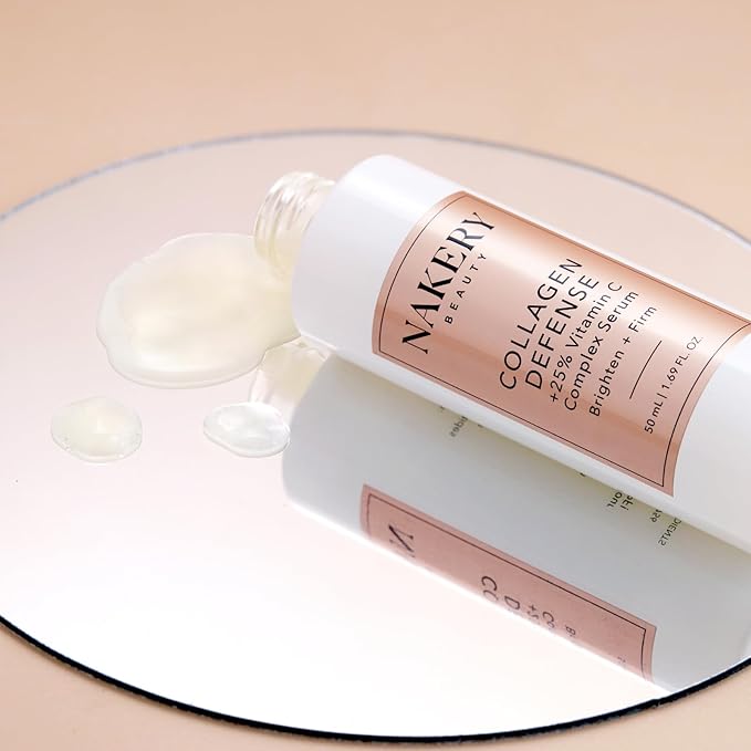 Nakery Collagen Defense Face Serum, 25% Vitamin C Complex with Niacinamide and Peptides, Anti Aging Collagen Booster for Wrinkles and Dark Spots, Brightening Skin Treatment, Made in USA