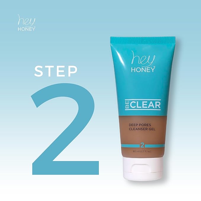 Hey Honey Skin Care Be Clear Acne Control Deep Pore Cleanser with Propolis, Tea Tree Oil & Green Tea | Pore Minimizer Face Wash for Oily Acne Prone Skin | 2.7 Oz
