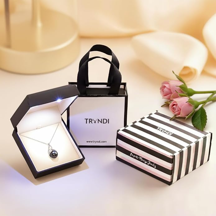 TRYNDI Real Tahitian Black Pearl Necklace Gifts for Women - Larger 11-12mm Luxury Pearl, Gifts For Wife Christmas - Valentines Soulmate Necklace For Women