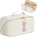 Personalized Initial Makeup Bag,Christmas Gifts for Girl,Preppy Bag Cosmetic Travel Bag Women,Travel Toiletry Organizer,Large Capacity Corduroy Stuff Bag,Cute Cosmetic Pouch Skincare Bag-I