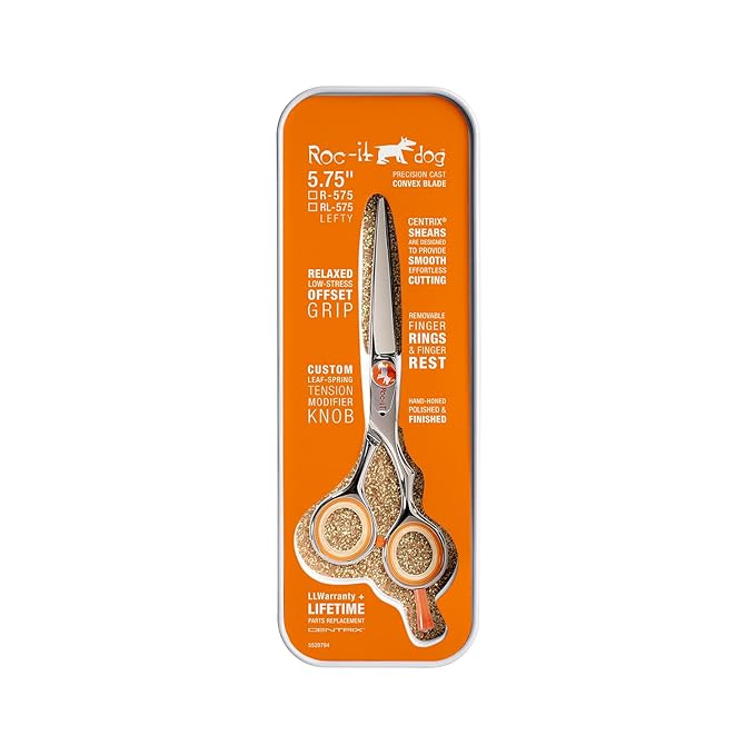 Cricket Centrix Roc-It Dog R 575 5.75” Professional Stylist Barber Hair Shears for Cutting - Precision Cast Convex Blade Hair Scissors, Offset Grip - Ideal for Hair Salon Use