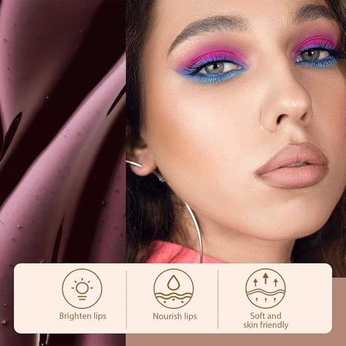 Dark Brown Liquid Matte Lip Liner Stain Peel Off with Tweezer, Long Lasting, Waterproof Matte Lipstick Lip Gloss Tattoo for Women, Transfer-prof Lip Tint Makeup for All Skin Types 05#