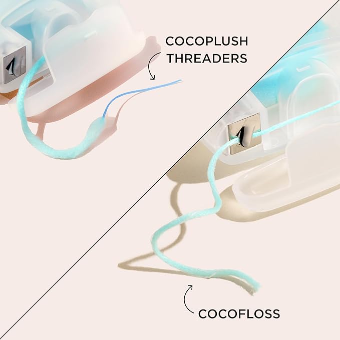 Cocofloss CocoPlush Threaders, Dental Floss for Implants, Bridges, and Braces, Mint, Waxed, Dentist-Designed Oral Care with Coconut Oil, 30 Per Pack