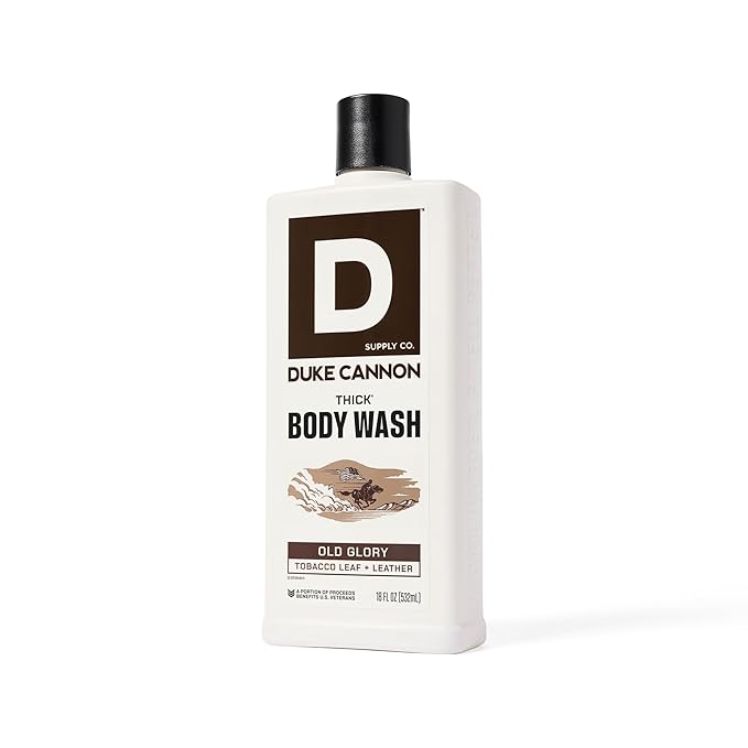 Duke Cannon Supply Co. Thick High Viscosity Body Wash – 3X Thicker, Plant-Based, Mineral-Enriched for Men – Men’s Body Scrub – Old Glory Scent