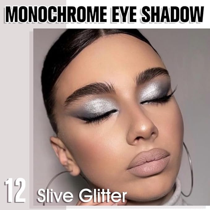 Slive Glitter Single Eyeshadow, Lightweight Blendable Mini Eye Shadow for Older Women, Monochrome Eyeshadow Palette Makeup Pigmented Waterproof, Vegan & Cruelty-Free, 12