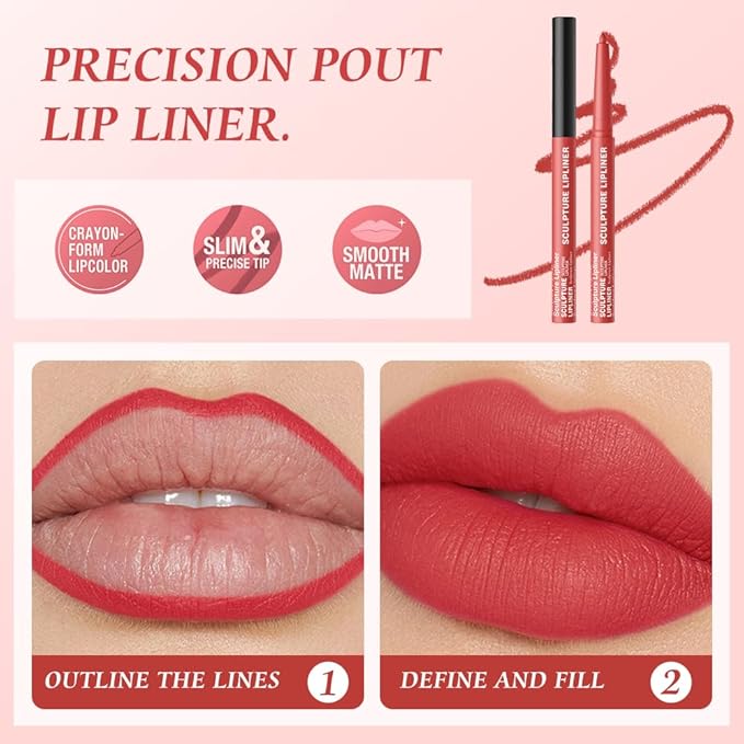 12 Colors Matte Lip Liner Pencil – Long Lasting Waterproof Lip Liner, Smudge Proof Transfer Proof Lip Pencil, High Pigment Lip Makeup for Defining & Filling Lips (04#, 1PCS)