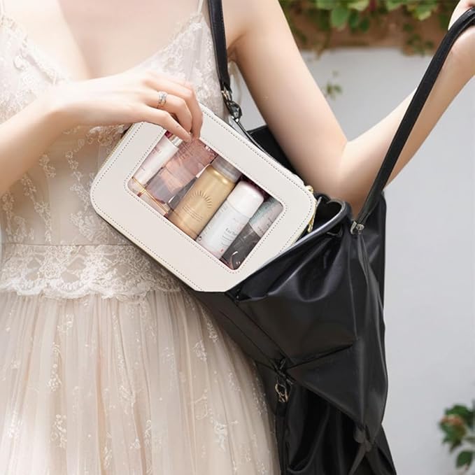 Clear Makeup Bag, Travel Cosmetic Organizer Case Waterproof Skincare Toiletry Bag with Zipper Portable Make Up Pouch Compact Car Organizer Bag for Essentials (Large White)