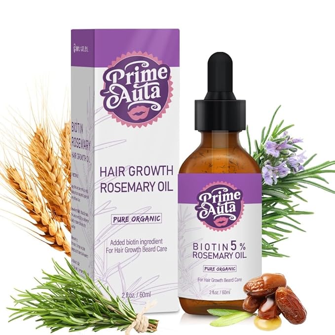 Prime Auta Organic Hair Growth Rosemary Oil with Biotin 5%, 2 fl oz, Hair and Beard Care