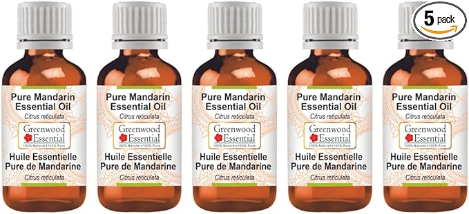 Greenwood Essential Pure Mandarin Essential Oil (Citrus reticulata) Steam Distilled (Pack of Five) 100ml X 5(16.9 oz)