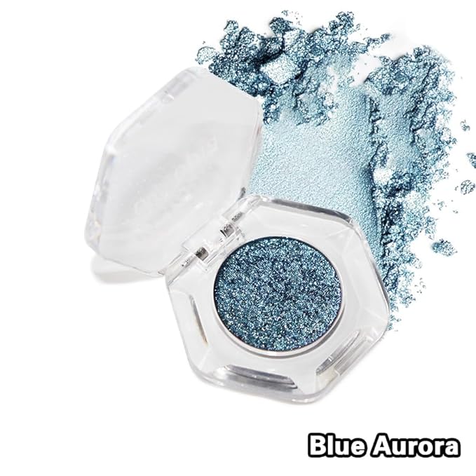 Chameleon Eyeshadow Collection, 14 Shades, Glitter Pressed Powder, Iridescent Shimmer Colors. (Blue Aurora)