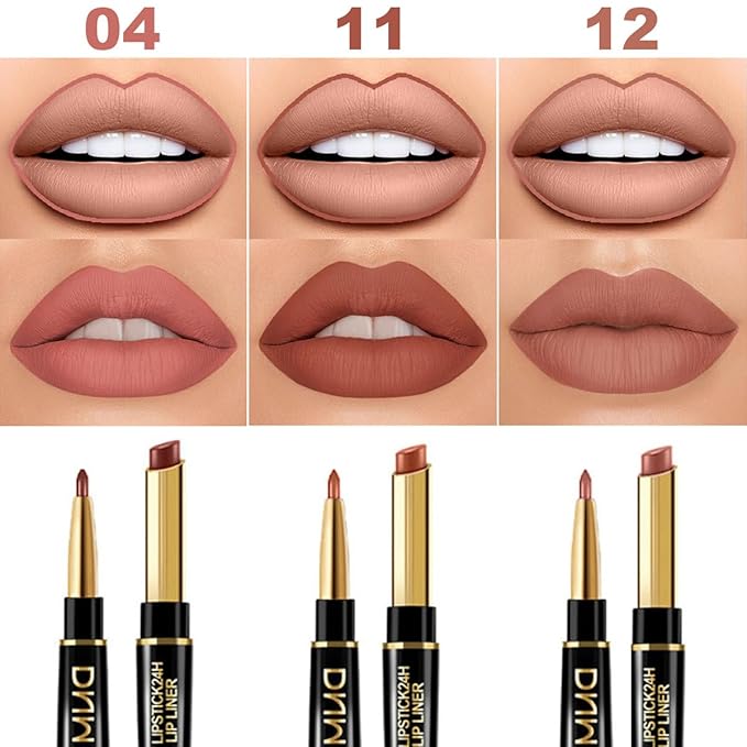 3Pcs Lip Liner and Lipstick Combo Set, Chestnut Nude Brown Lipgloss for Women Magic Lipstain 24 Hours Original Lip Liner Makeup Stain Long Lasting Waterproof Smudge Proof labial