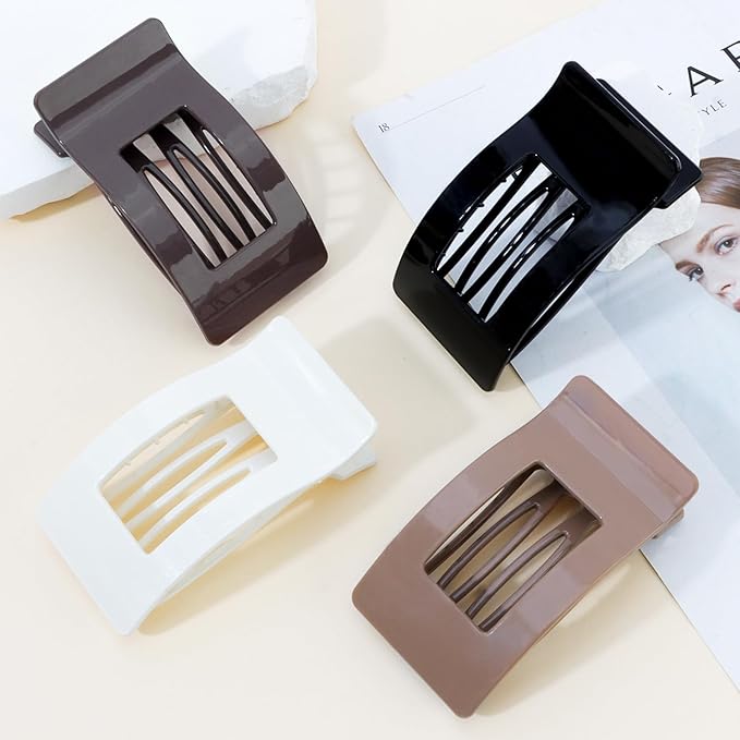 Velscrun Flat Hair Clips for Women Girls, Matte Lay Flat Claw Clips, Strong Hold Large Side Hair Clip All Hair Types, French Duck Billed Non Slip Grip Daily Styling Hair Jaw Claw Clip Natural Color