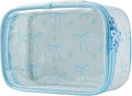 Cute Clear Makeup Bag with Bow Pattern,Transparent Nylon Travel Cosmetic Case with Zipper,Portable Makeup Organizer Pouch for Essentials(02Blue)