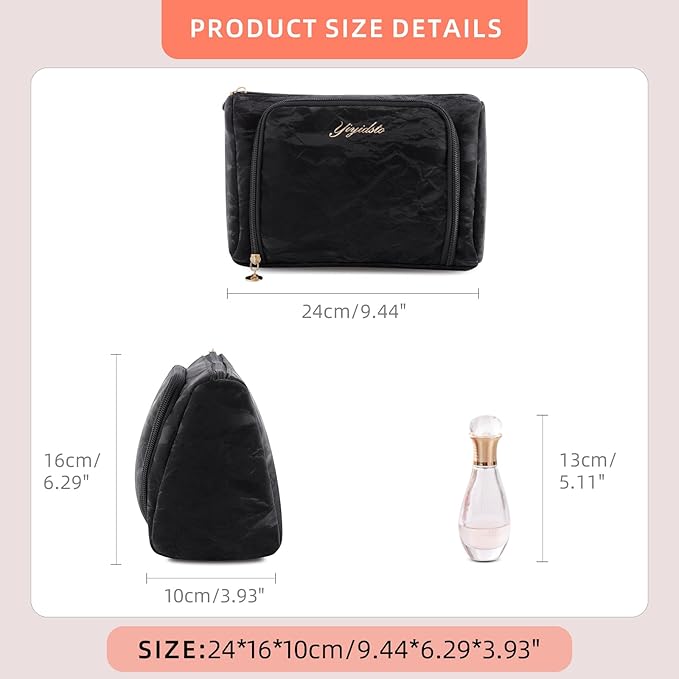 Cosmetic Bag Travel Makeup Bag Large Capacity Small Travel Zipper Pouch Makeup Organizer Bag for Women (Black-2 Pack)