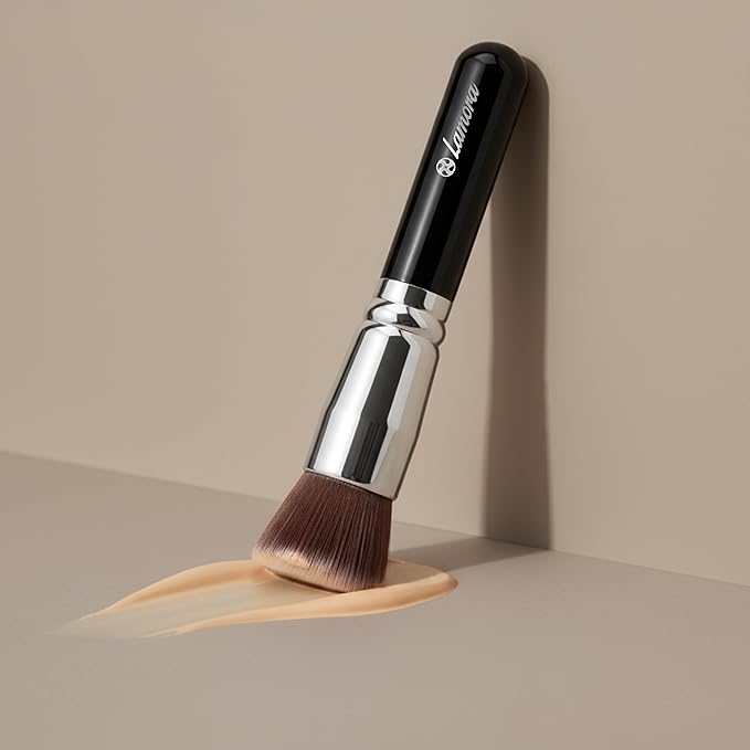 Lamora Makeup Brush Foundation Kabuki - Flat Top Face Brush for Liquid, Cream, and Powder Cosmetics - Full Coverage Blending, Buffing, Stippling, Contouring