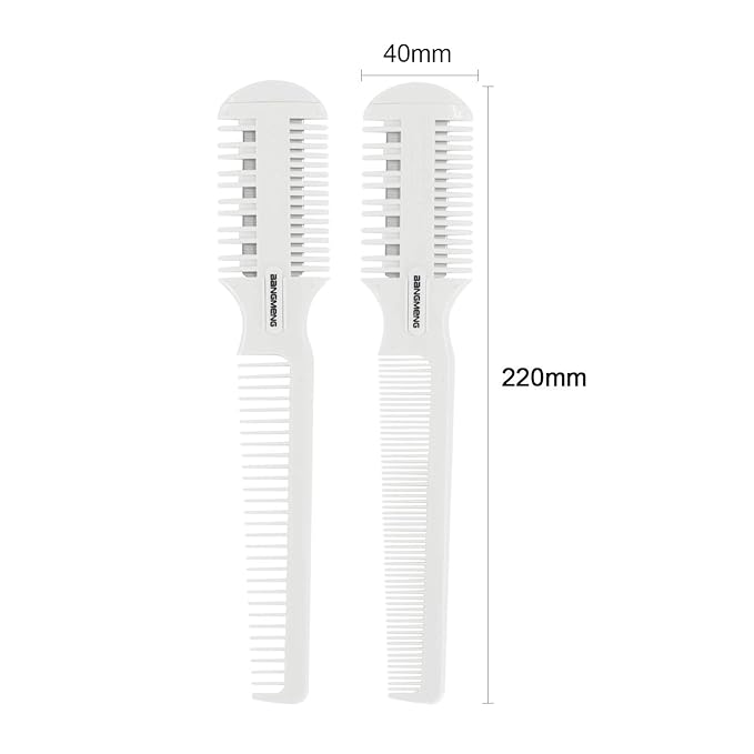 Hair Trimmer With Split Ends Razor - 2 Pieces For Thin & Thick Hair Cutting and Styling: Dense & Wide Teeth Combs, Double-Edge Blades
