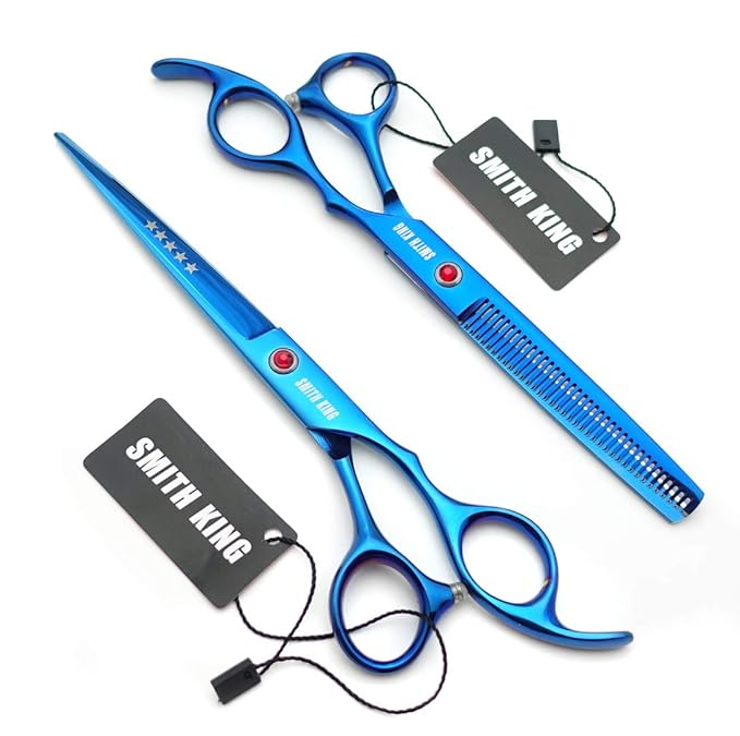 7.0 Inches Professional hair cutting thinning scissors set with razor (Blue)