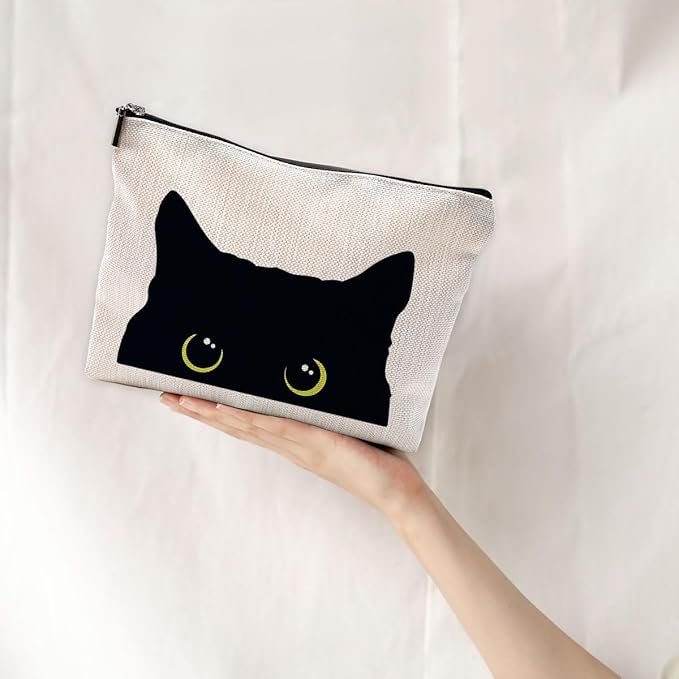 Cat Makeup Bag, Black Cat Kitty Kitten Cosmetic Bags for Women, Cat Owners Gifts, Black Cats Small Makeup Cosmetic Bag for Purse