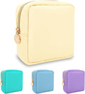 Nylon Mini Makeup Bag for Purse, Preppy Small Cute Makeup Bag Cosmetic Zipper Pouch Purse, Waterproof Travel Coin Pouch Sanitary Napkin Storage Bag Clutch Makeup Organizer for Women Men Girls(Beige)