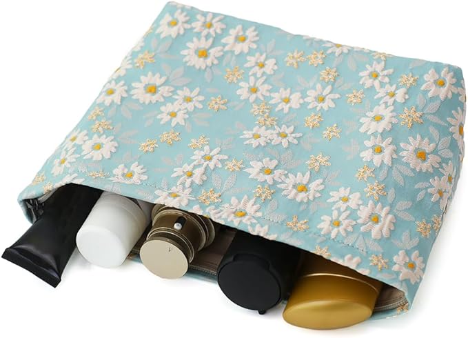 Floral Jacquard Makeup Bag - Large Capacity Cosmetic Pouch & Travel Toiletry Organizer with Zipper, Perfect for Daily Use, Gift Ideas for Women, Durable and Stylish Make Up Bag