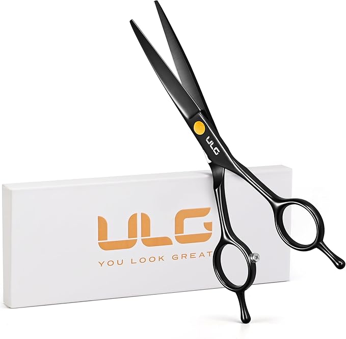 ULG Professional Hair Cutting Scissors 6.5 Inch – Sharp Barber Shears, Stainless Steel Symmetrical Salon Haircut Scissors for Women, Men, Kids, Gloss Paint Finish, Black