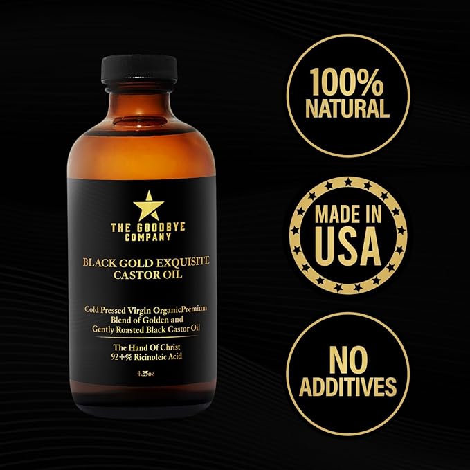 The Goodbye Company Black & Gold Castor Oil Blend – Cold-Pressed & Unrefined – Pure Hexane-Free Oil for Hair, Skin, Body, Eyelashes & Eyebrows