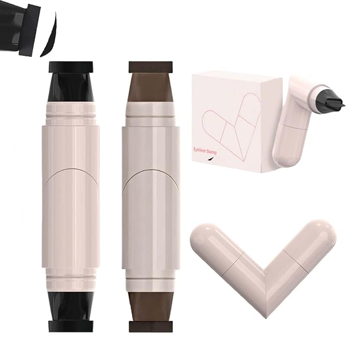 Foldable Eyeliner Stamp,Winged Eyeliner Stamp,Gel Eye liner Pencil Set for Perfect Wings,Smudge Proof & Waterpoof Eye Liner,Easy Eye Stencil Makeup Tool (2PCS-Brown+Black)