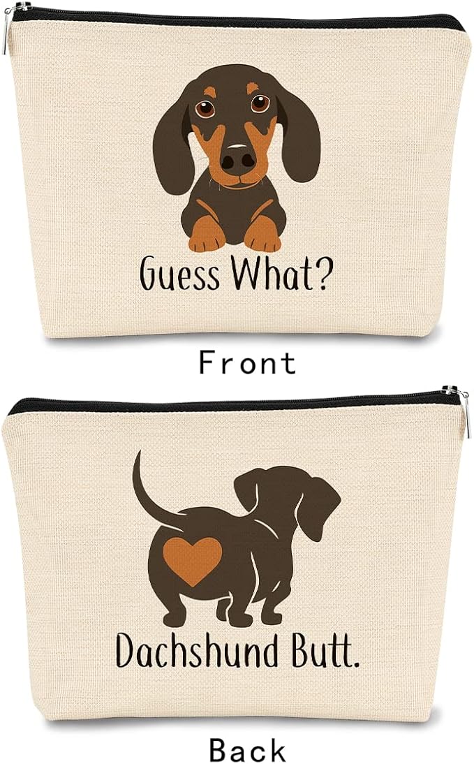 Dachshund Makeup Bag,Dachshund Gift Funny Guess What It's Dachshund Cartoon Cute Wiener Dog Sausage Dog Cosmetic Bag Best Gift Idea for Dog Loves Women Dog Mom Teen Girls Daughter
