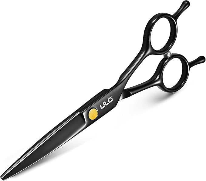 ULG Professional Hair Cutting Scissors 6.5 Inch – Sharp Barber Shears, Stainless Steel Symmetrical Salon Haircut Scissors for Women, Men, Kids, Gloss Paint Finish, Black
