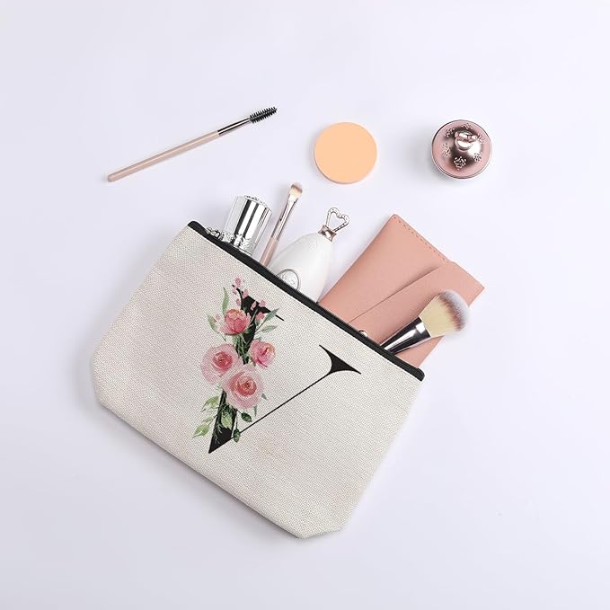 Initial Makeup Bag, Personalized Gifts for Women, Bridesmaid Gifts, Birthday Gifts for Women Mom, Gifts for Best Friend, Bride Bridesmaid Cosmetic bag (Letter V)