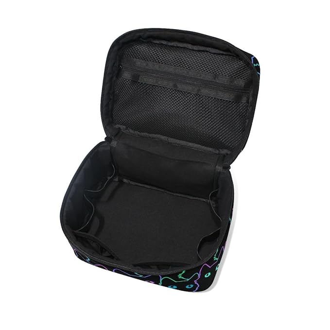 Cosmetic Bag Colorful Neon Cat Travel Makeup Organizer Bag Portable Train Case for Women Girls