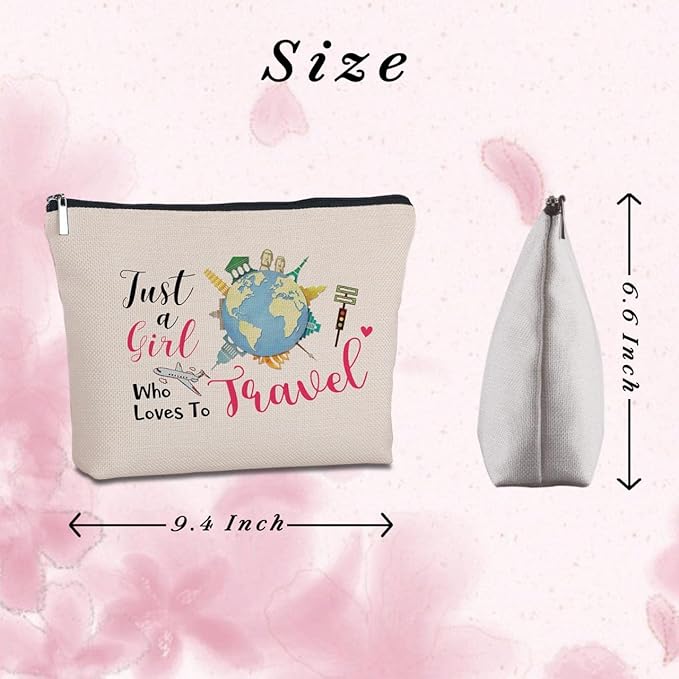 Travel Lover Gifts Zipper Makeup Bag - Travel Cosmetic Bag for Women, Best Friends, Sister - Unique Birthday Gifts