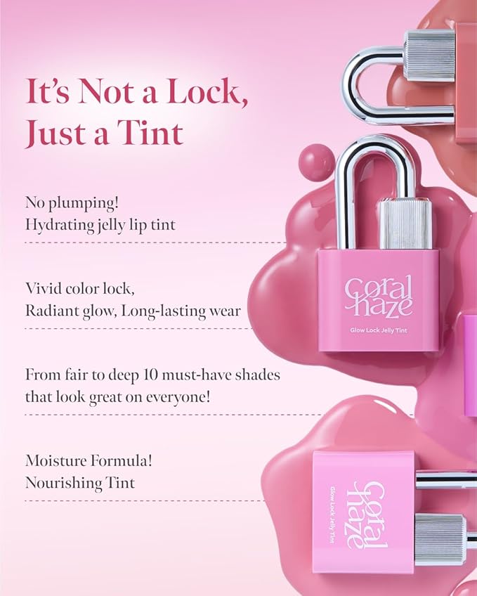 CORLAHAZE Glow Lock Jelly Tint 102 Candy 4g, Hydrating Jelly Glow Lip Stain, Glass-Like Shine Lip Gloss, Long-Lasting Color, Moisturizing Lip Enhancer, Collectible Lock-Shaped Design, Korean Makeup