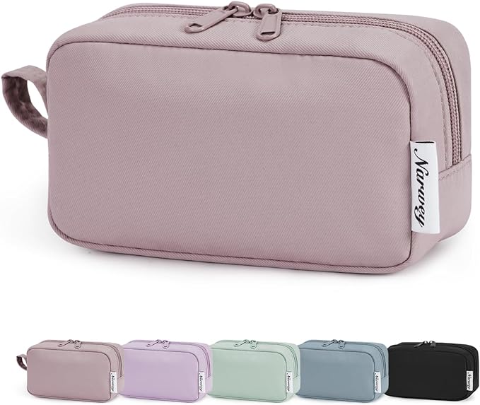 Narwey Small Makeup Bag for Purse Travel Makeup Pouch Mini Cosmetic Bag Zipper Pouch for Women (Dusty Rose, Small)
