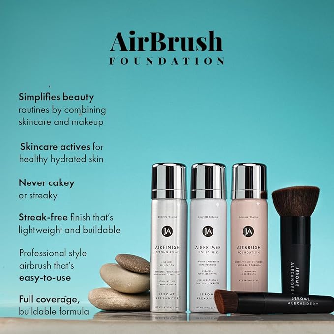 MagicMinerals AirBrush Foundation Set by Jerome Alexander - Complete 5pc Spray Makeup Set with Foundation, Primer, and Setting/Finishing Spray - for Smooth, Radiant Skin (Medium)