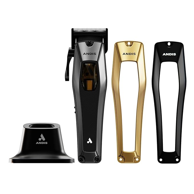 Andis 562446 Recon Professional Barber Hair Clipper, Adjustable-Fixed Phaze Blade, Includes OG Comb Set, Lithium Ion 4-Hour Run Time, Interchangeable Covers, Black/Gold