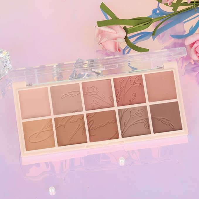 evpct 10 Colors Matte Nude Eye Shadow Palette Makeup for Older Women, Nude Brown Pink Cocoa Taupe Mauve Neutral Matte Cream Smokey Mini Eyeshadow Palette for Blue Green Eyes, Contour Makeup Palettes 6