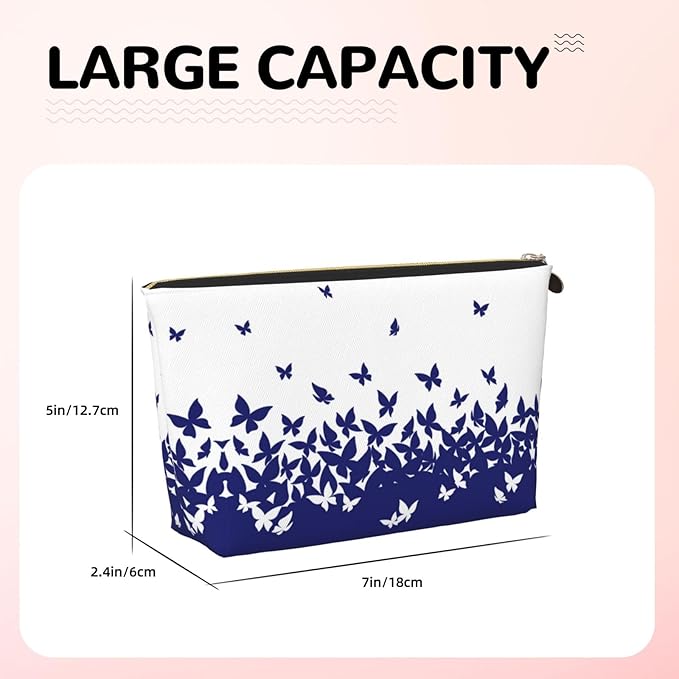 Womens Leather Makeup Bag Cosmetic Bag Travel Toiletry Bags Make Up Bags for Women Adult (Butterfly)
