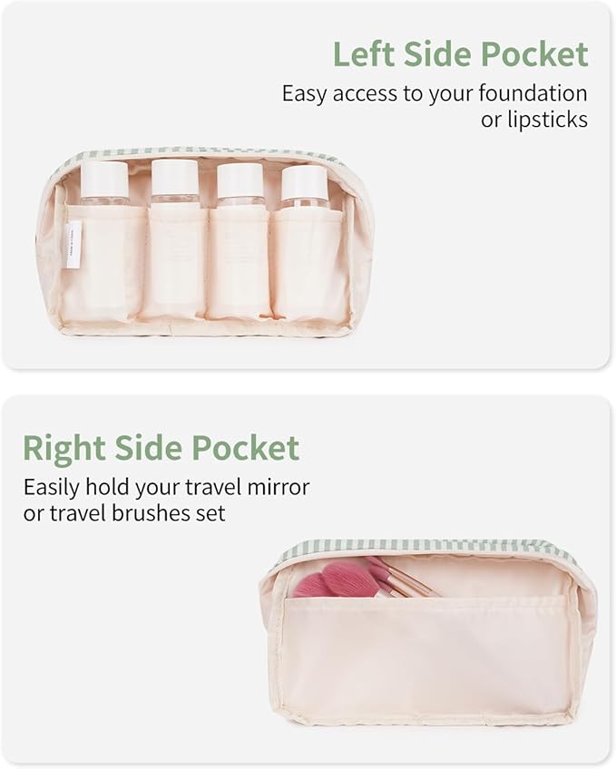 Narwey Small Makeup Bag for Purse Travel Makeup Pouch Mini Cosmetic Bag Zipper Pouch for Women (Mint Green Stripe, Small)