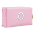 ChaoGreat Bride Gifts – Personalized Initial Makeup Bag with Pearl Rhinestone Patch, Preppy Pink Monogram Cosmetic/Toiletry Pouch, bridesmaid Gifts, Bridal Shower Gifts, Wedding Gifts, Bridal Gifts,O