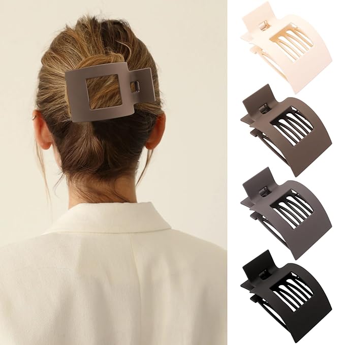 Velscrun Flat Hair Clips for Women Girls, Coffee Color Lay Flat Claw Clips, Strong Hold Large Hair Clip for Thick Hair, French Duck Billed Hair Jaw Claw Clip, Non Slip Grip for Daily Styling