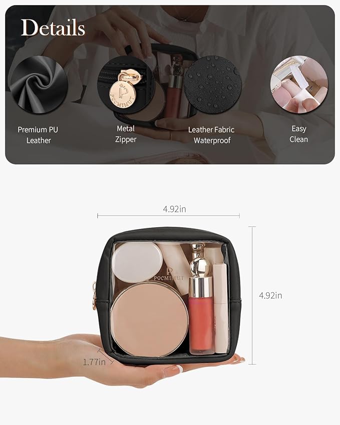 Pomimut Clear Makeup Bag,Mini Makeup Pouch Organizer Fit Carry-on Travel Essentials,TSA Approved Toiletry Bag Clear Cosmetic Bags for Women Men,Black