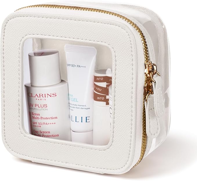 Mini Cosmetic Bag Clear Makeup Bag Small Travel Toiletry Bag with Zipper, Cute Car Cosmetic Case Transparent Makeup Pouch for Purse (White)