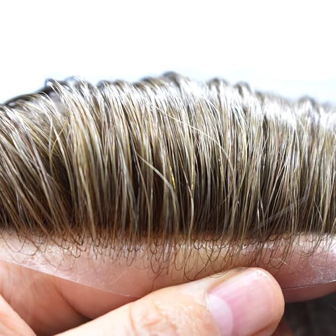 FACE MIRACLE Toupee for Men Lace Center Mens Toupee Hairpiece for Man Human Hair Replacement System Lace Center with Poly around Hair Units Mens Wig Hair Prosthesis 6"X8" 6# LIGHT BROWN