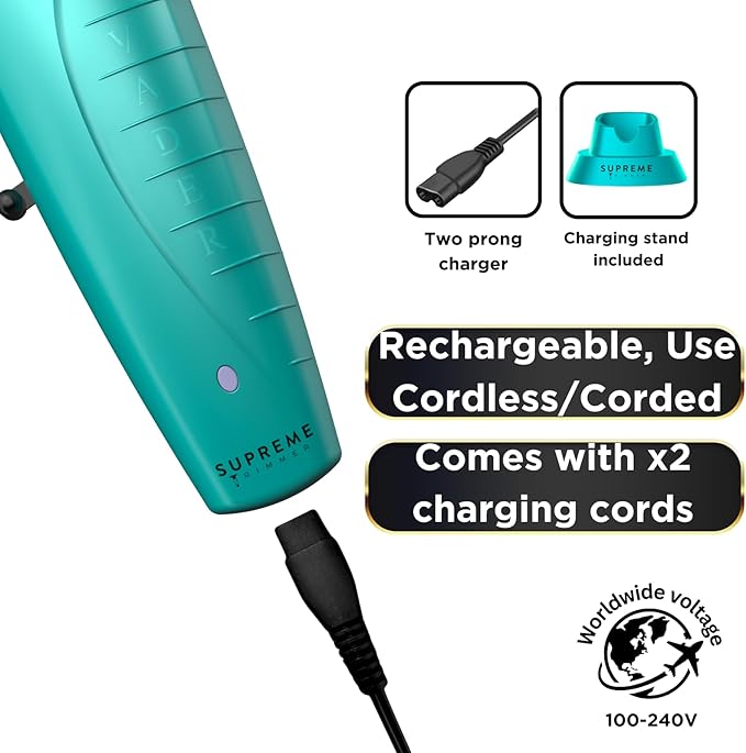 Supreme Trimmer Vader Clipper with DLC Taper Blade STC5098 | 210 Min Run Time 7500 RPM Hair Trimmer | Professional Brushless Motor Barber Clipper | Light Blue